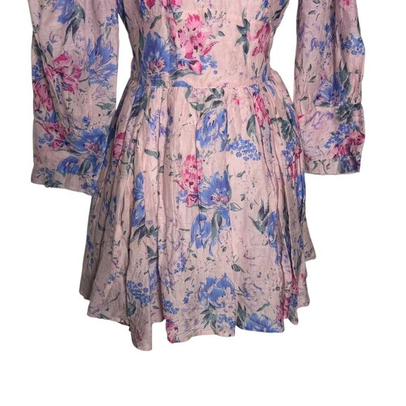 LoveShackFancy Ross Dress Floral Print Long Sleeve Mini Dress Pink Size 2 - Picture 4 of 9